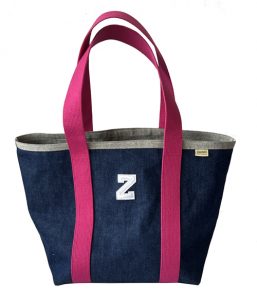 Denim Tote with Pink Handles